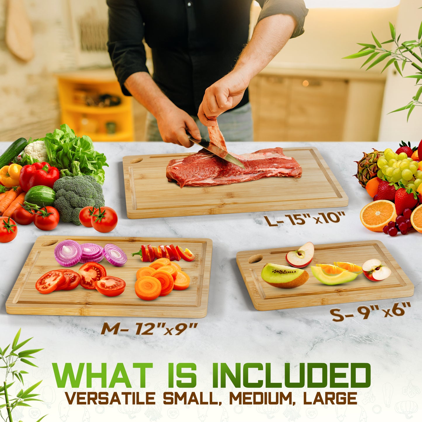 3-Piece Bamboo Cutting Board Set