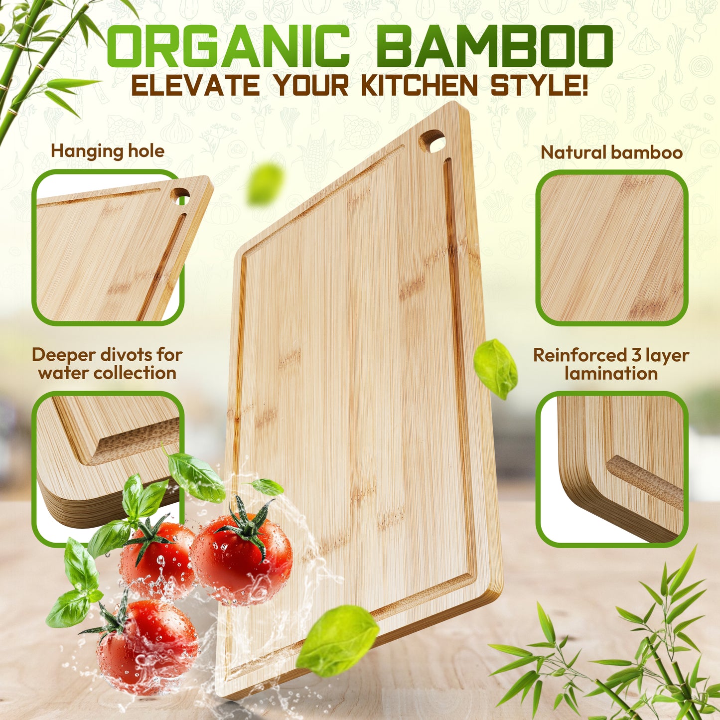 3-Piece Bamboo Cutting Board Set